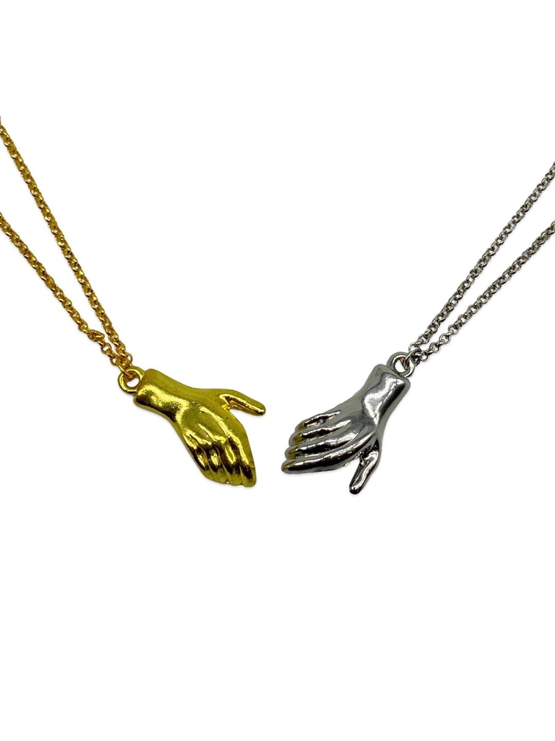 (Set of 2) Silver/Gold Plated Hand Holding Magnet Bracelets