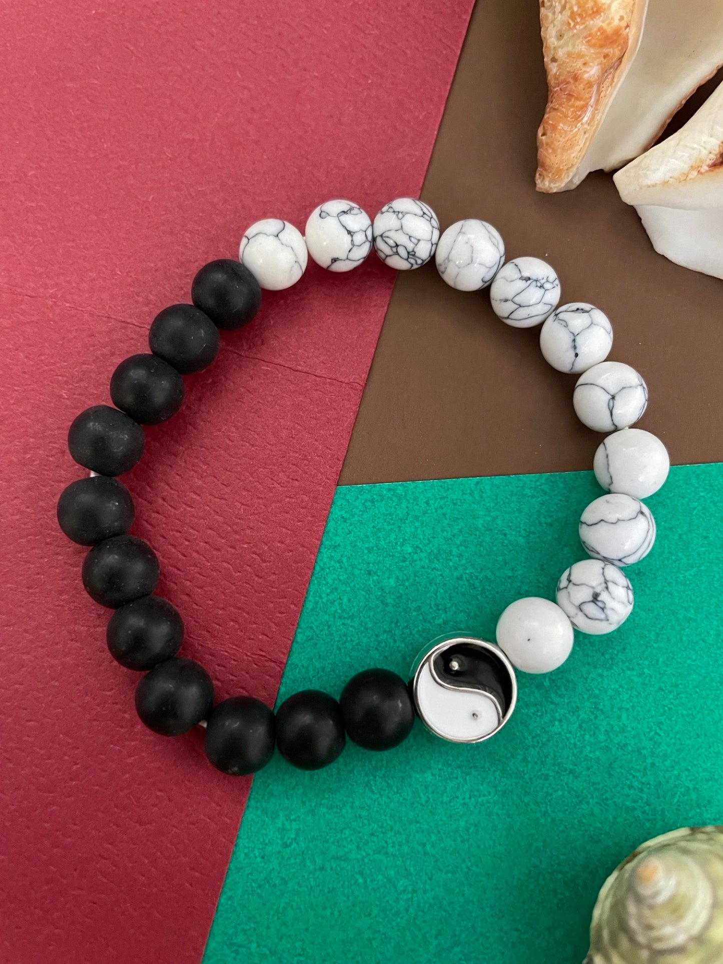 Ying Yang Friendship band with Volcanic and Marble Beads