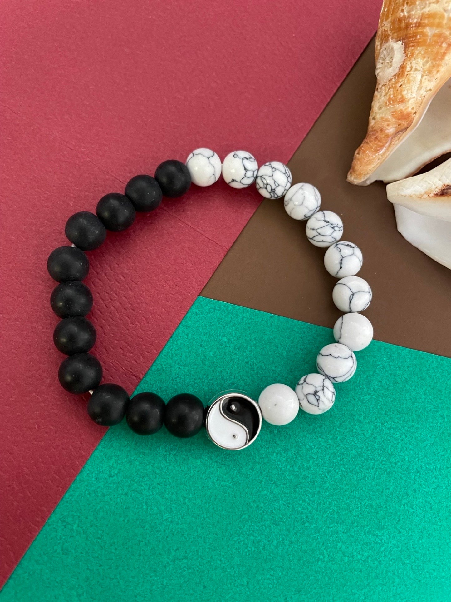Ying Yang Friendship band with Volcanic and Marble Beads