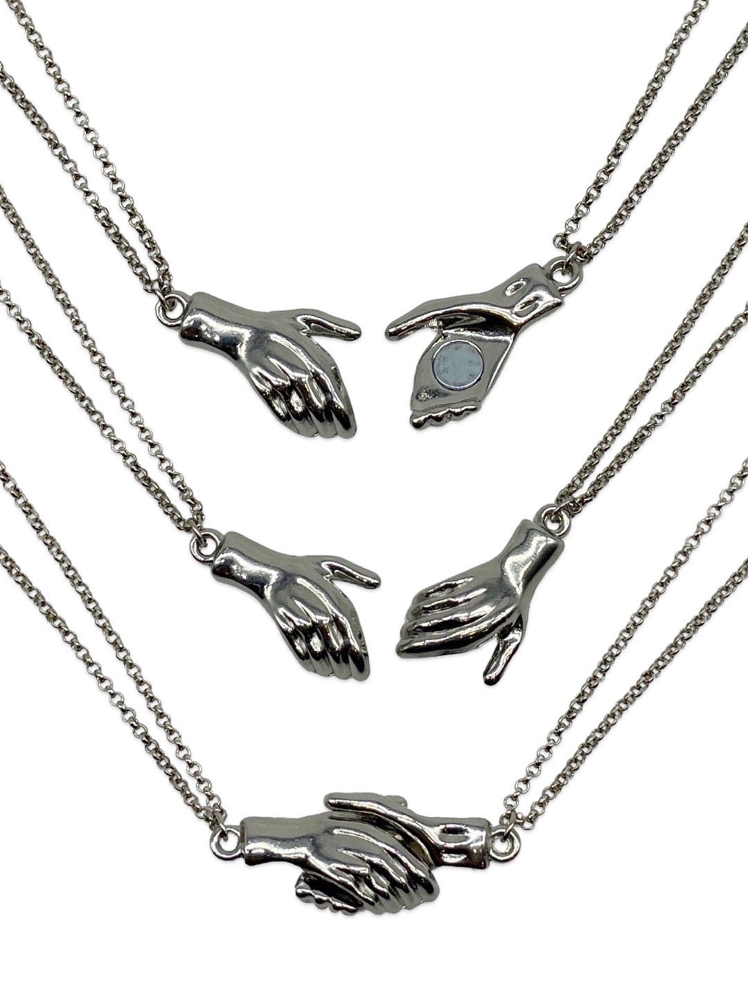 (Set of 2) Silver Plated Hand Holding Magnet Bracelets