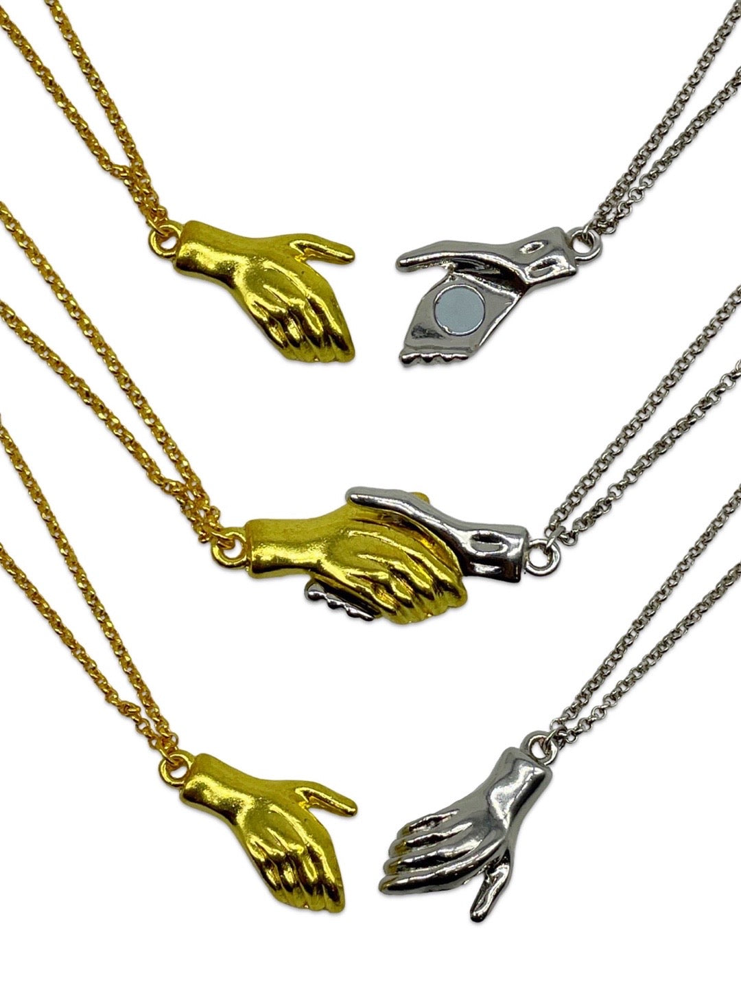 (Set of 2) Silver/Gold Plated Hand Holding Magnet Bracelets