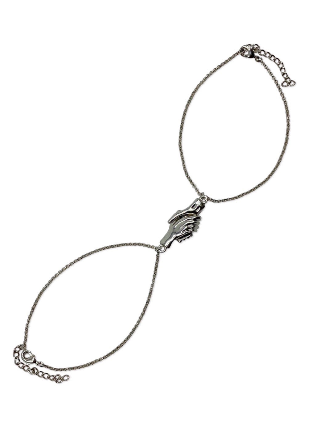 (Set of 2) Silver Plated Hand Holding Magnet Bracelets