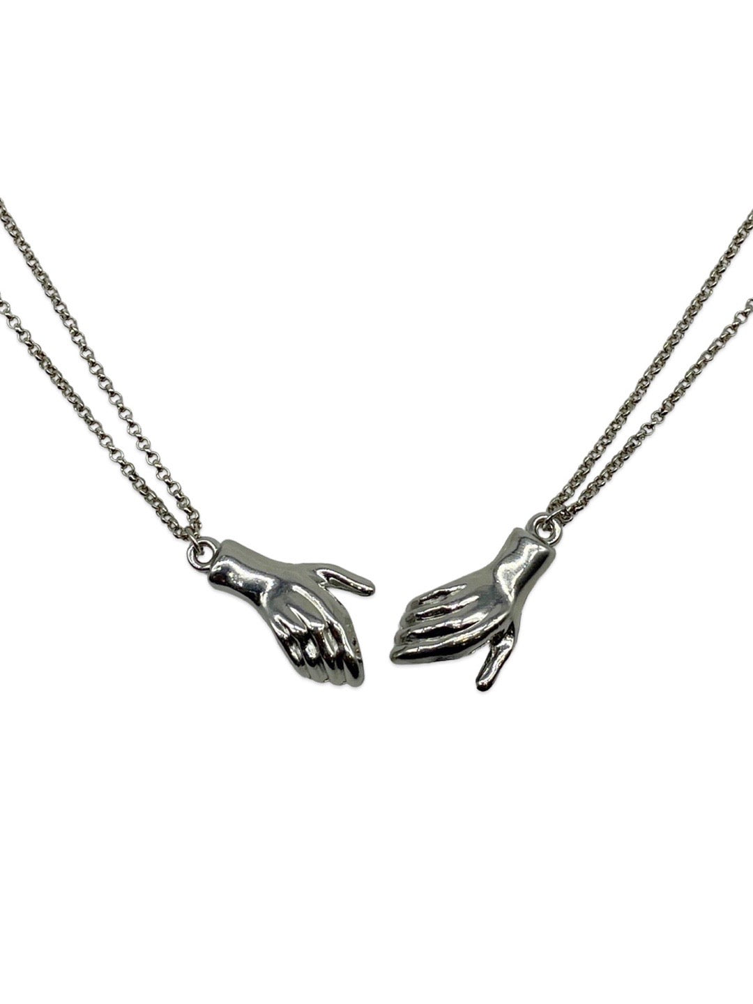 (Set of 2) Silver Plated Hand Holding Magnet Bracelets