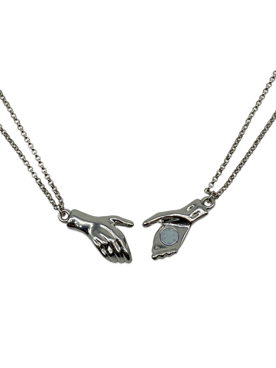 (Set of 2) Silver Plated Hand Holding Magnet Bracelets