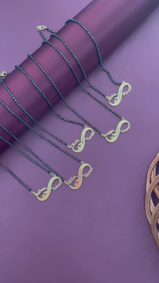 Personalized Infinity Short Mangalsutra With Two Names & Engraved Date