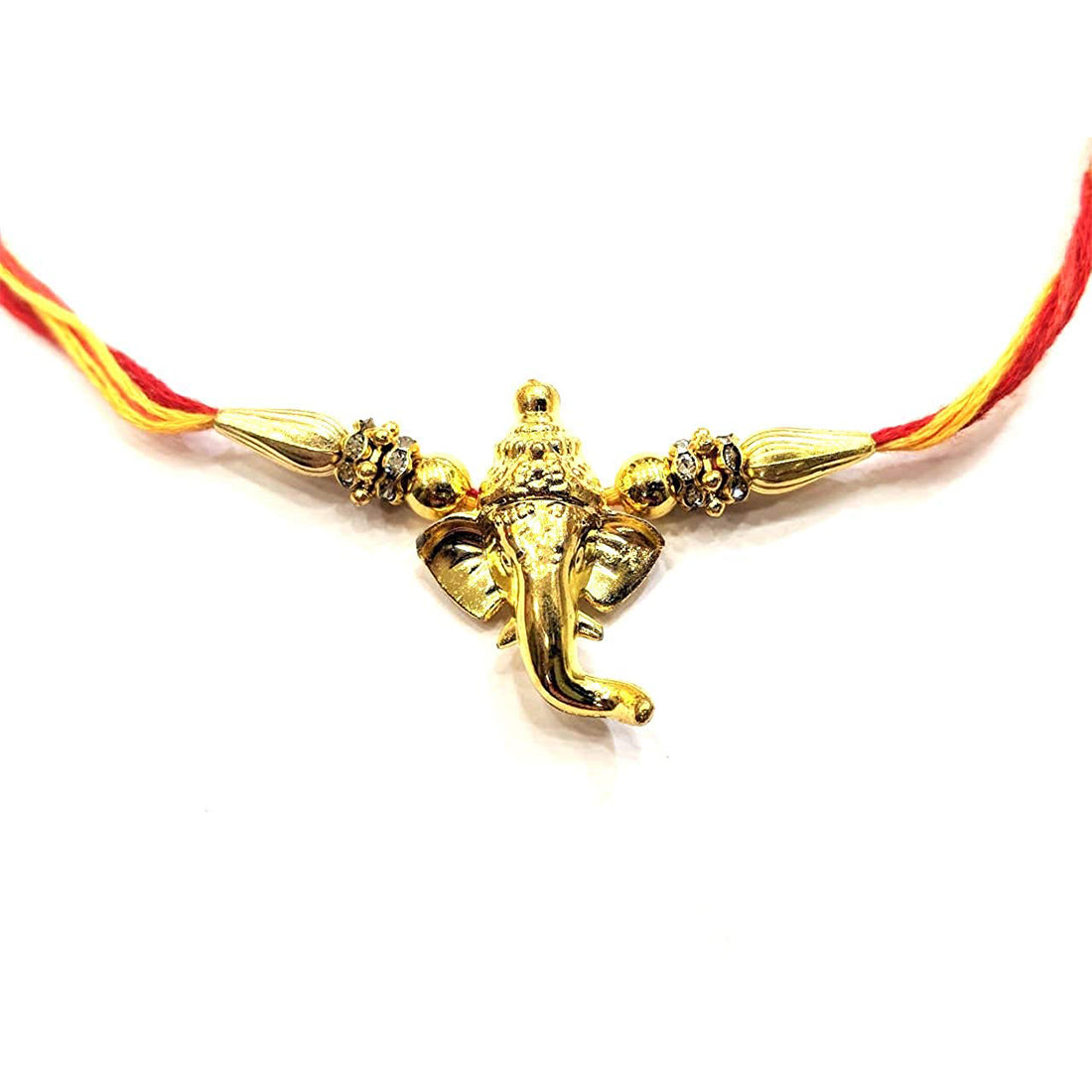 Digital Dress Room Designer Rakhi with Gold Plated Ganpati Bappa Beads Multicolor Thread Rakhi for Brother