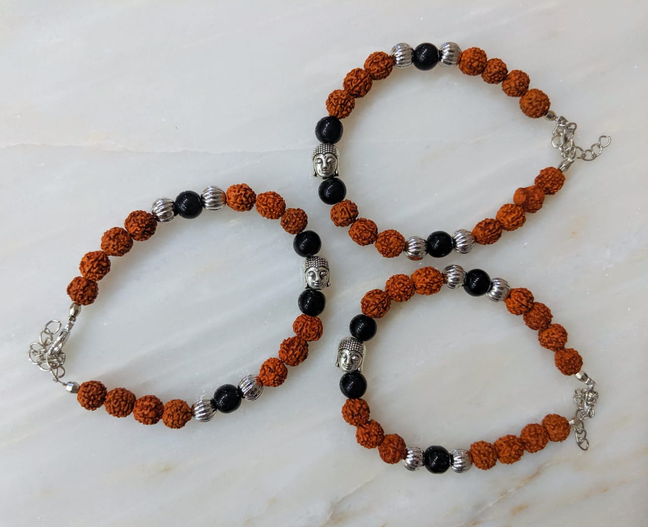 Digital Dress Room (Set of 3) Rudraksha Designer Rakhi for Men Silver Black Bead Buddha Charm Link Chain Adjustable Rakhi