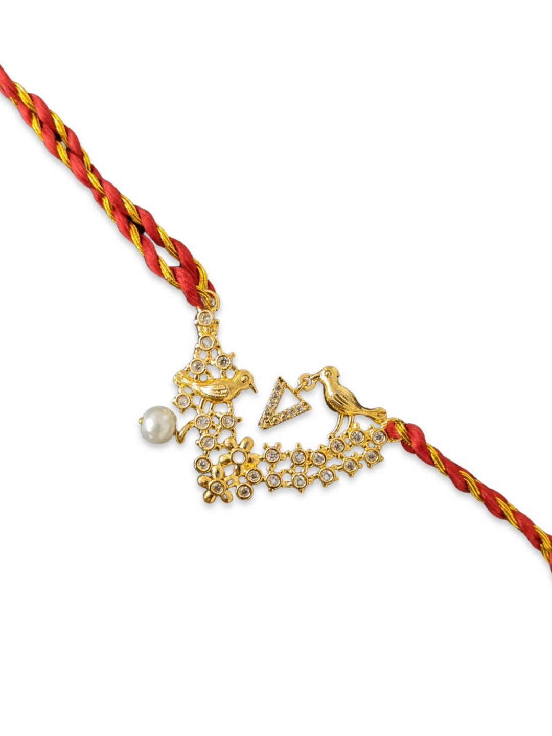 Letter V Name Rakhi Designs Alphabet AD Gold Plated with Pearl Customized Pendant Raksha Bandhan