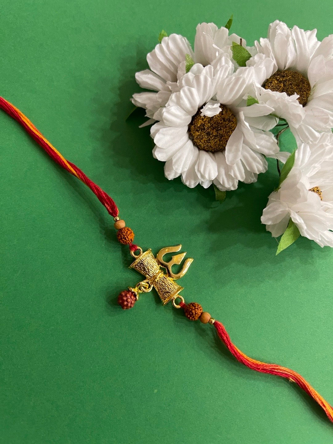 Rudrakash With Diamond Ring Rakhi Set - Traditional Rakhi Thread With Roli Chawal For Rakshabandhan (NE 212)