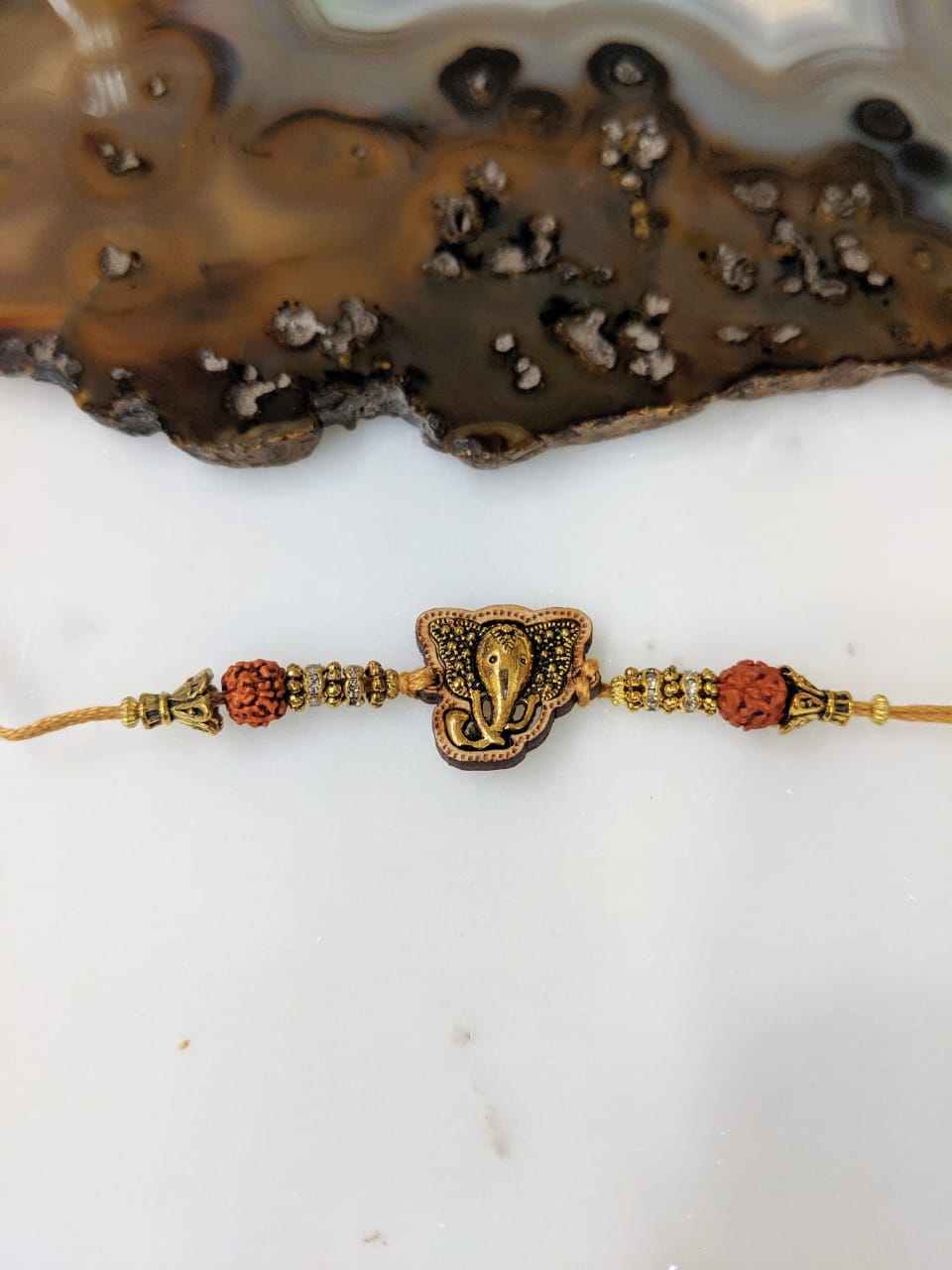 Digital Dress Room Gold Plated Rakhi with Ganesh Ji Designer Rudraksha Beads Thread Rakhi For Brother