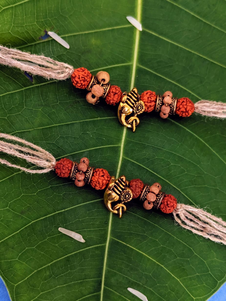 Digital Dress Room (Set of 2) Ganesh Ji Designer Rakhi with Rudraksha Tulsi Beads Thread Rakhi