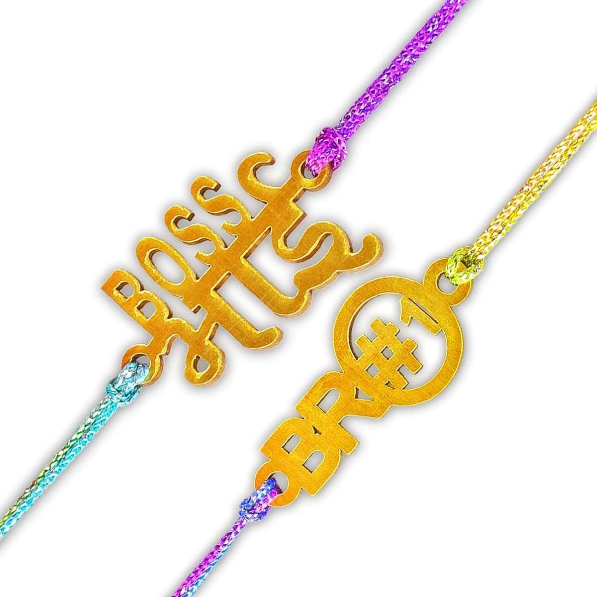 Digital Dress Room (Combo of 2) Designer Fancy Rakhi Set Gift No.1 Bhai/ Boss Bhaiya Bhabhi Kids | Rakhi Bracelet Gift for Brother Bro Bhai