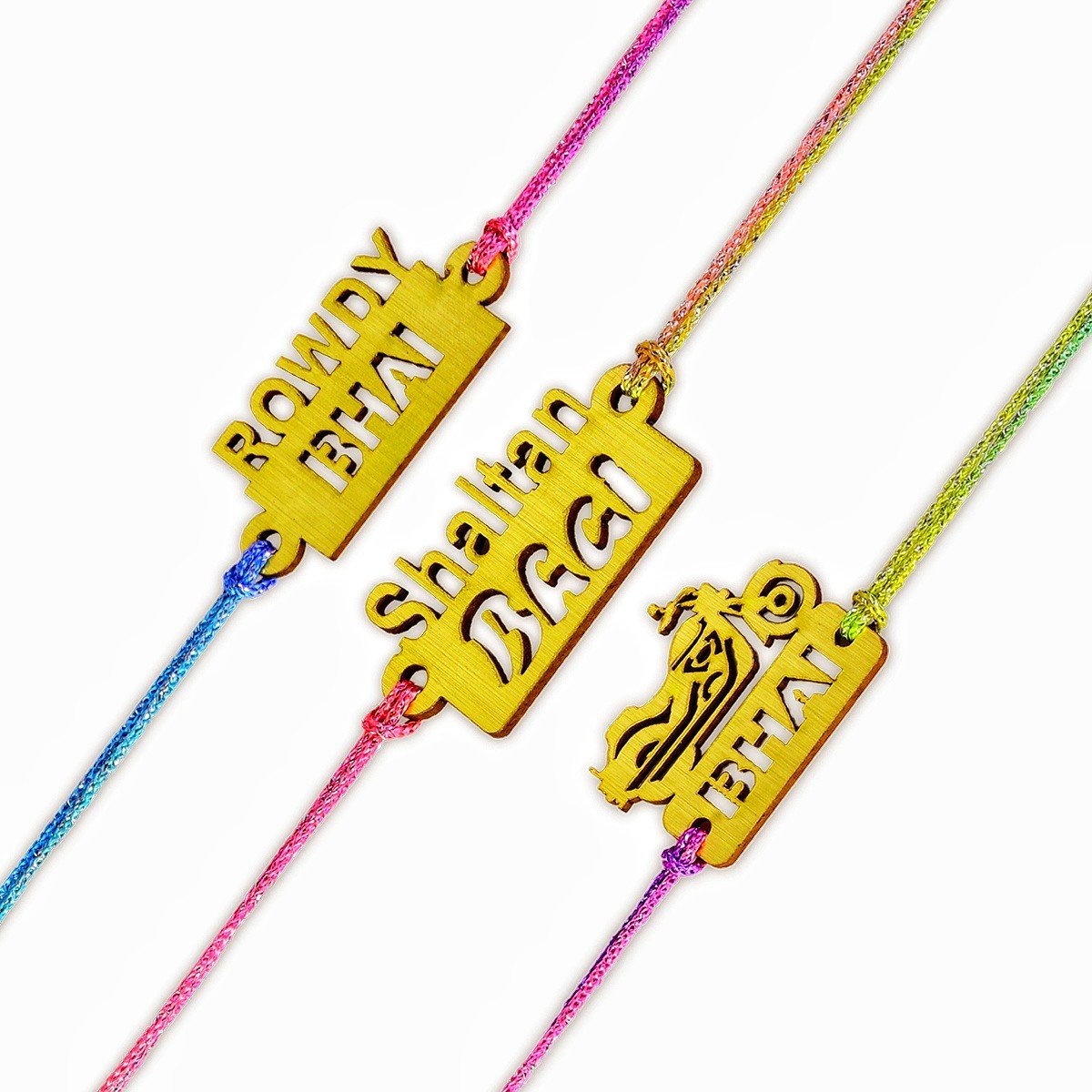 Digital Dress Room (Combo of 3) Designer Fancy Rakhi Set Gift Funny Rowdy Biker Shaitan Bhai Bhaiya Bhabhi Kids | Rakhi Bracelet Gift for Brother