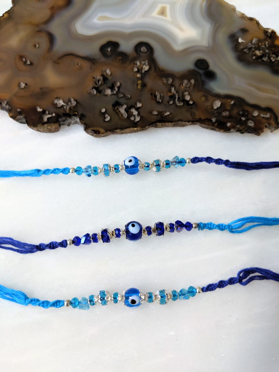 Digital Dress Room (Set of 3) Navy Blue Evil Eye Rakhi for Men Blue Bead Rakhi