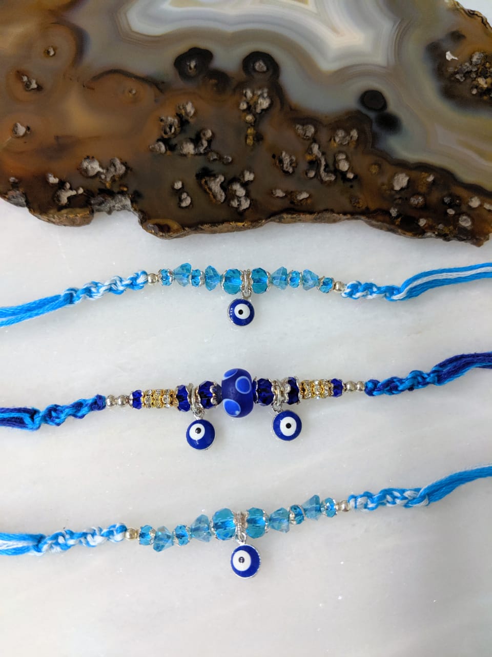 Digital Dress Room (Set of 3) Navy Blue Evil Eye Rakhi for Men Blue Bead Multicolor Thread Rakhi