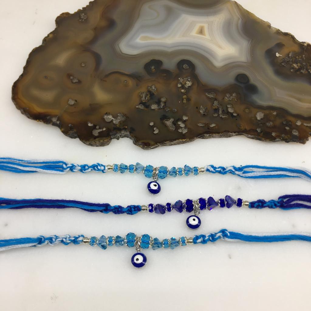 Digital Dress Room (Set of 3)Navy Blue Evil Eye Rakhi for Men Silver Blue Beads Rakhi