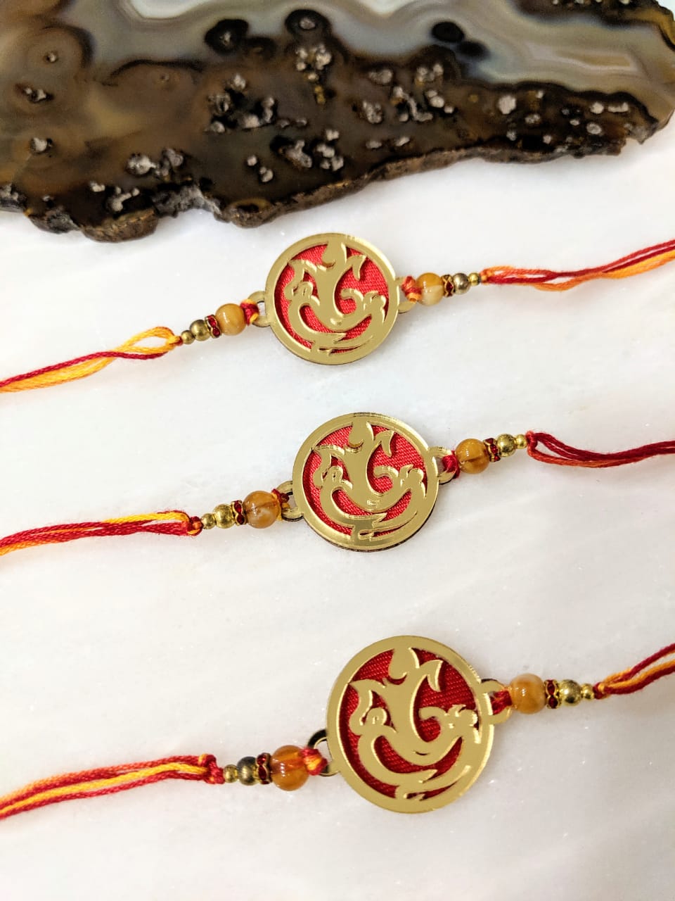 Digital Dress Room (Set of 3) Gold Plated Rakhi with Ganesh Ji Designer Beads Multicolor Thread Rakhi for Men