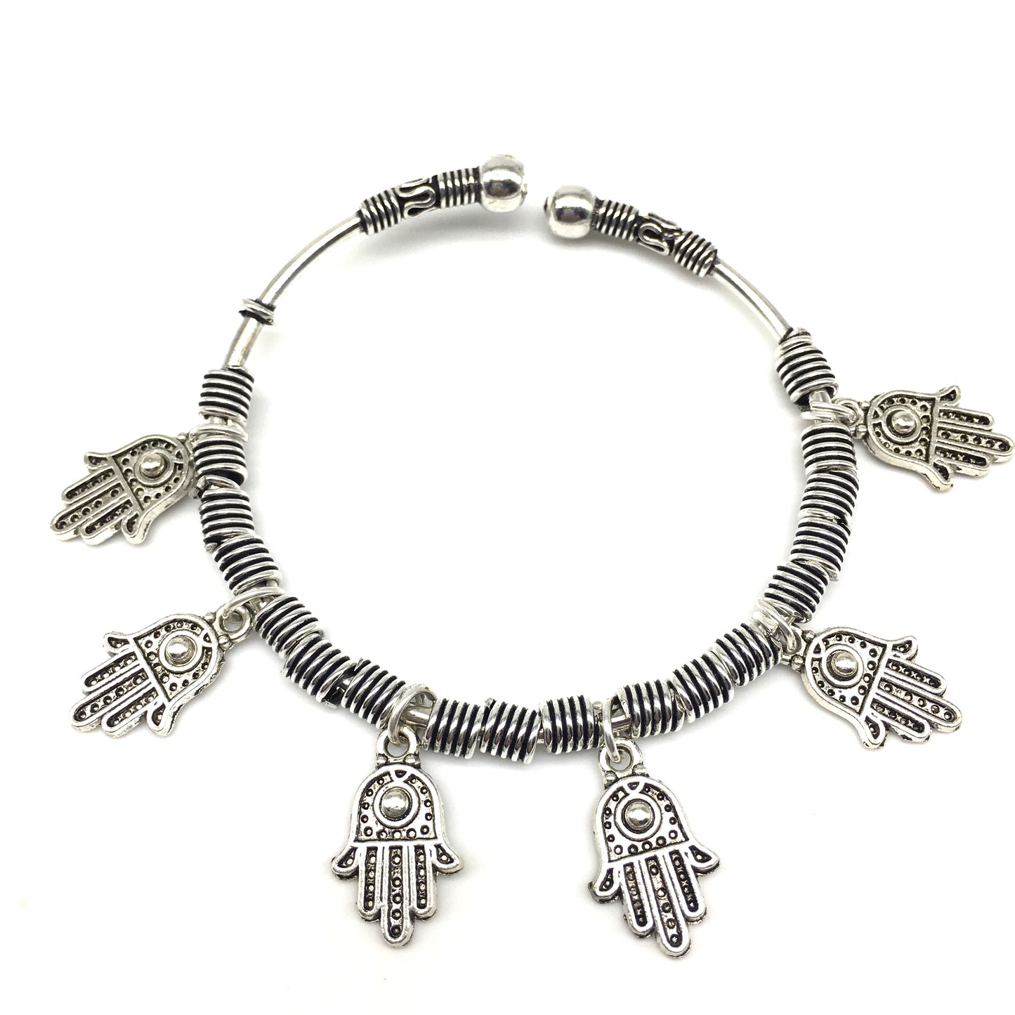 Digital Dress Room Silver Handcrafted Hamsa Charm Bangle
