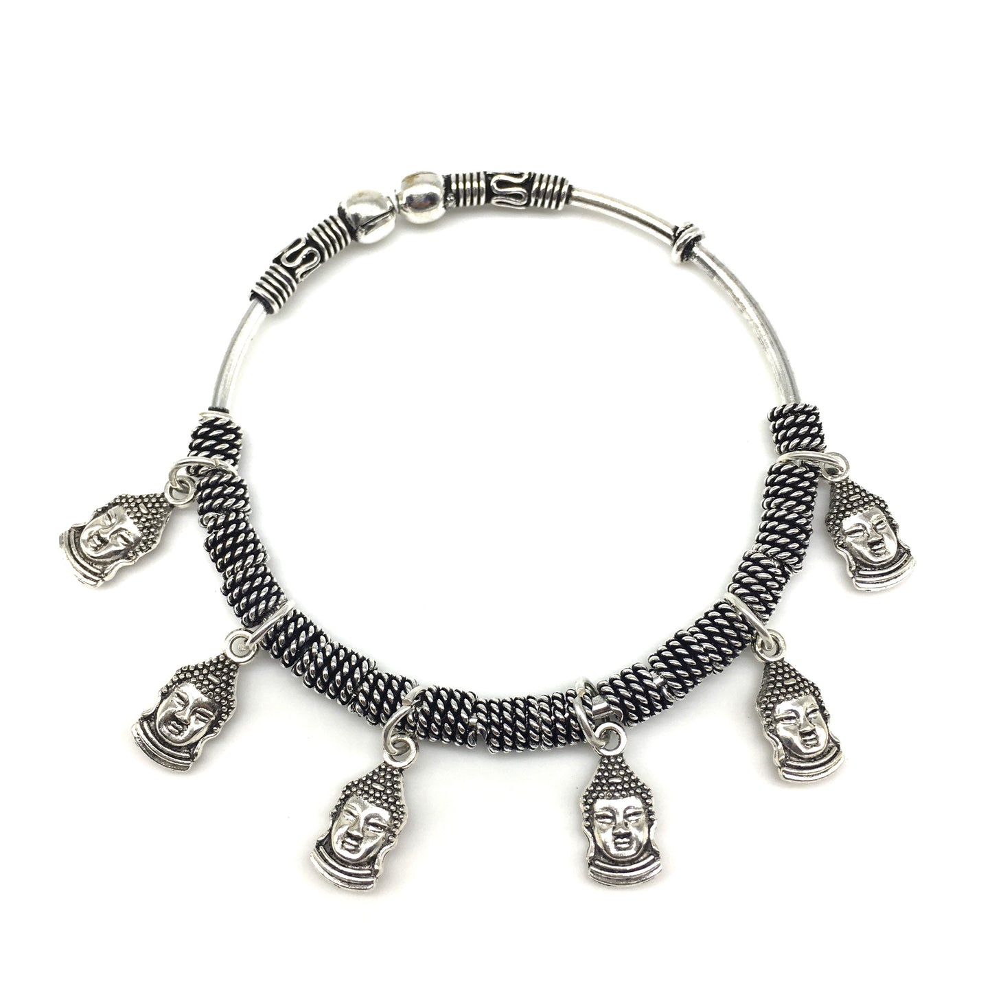 Digital Dress Room Silver Small Buddha Charm Bangle