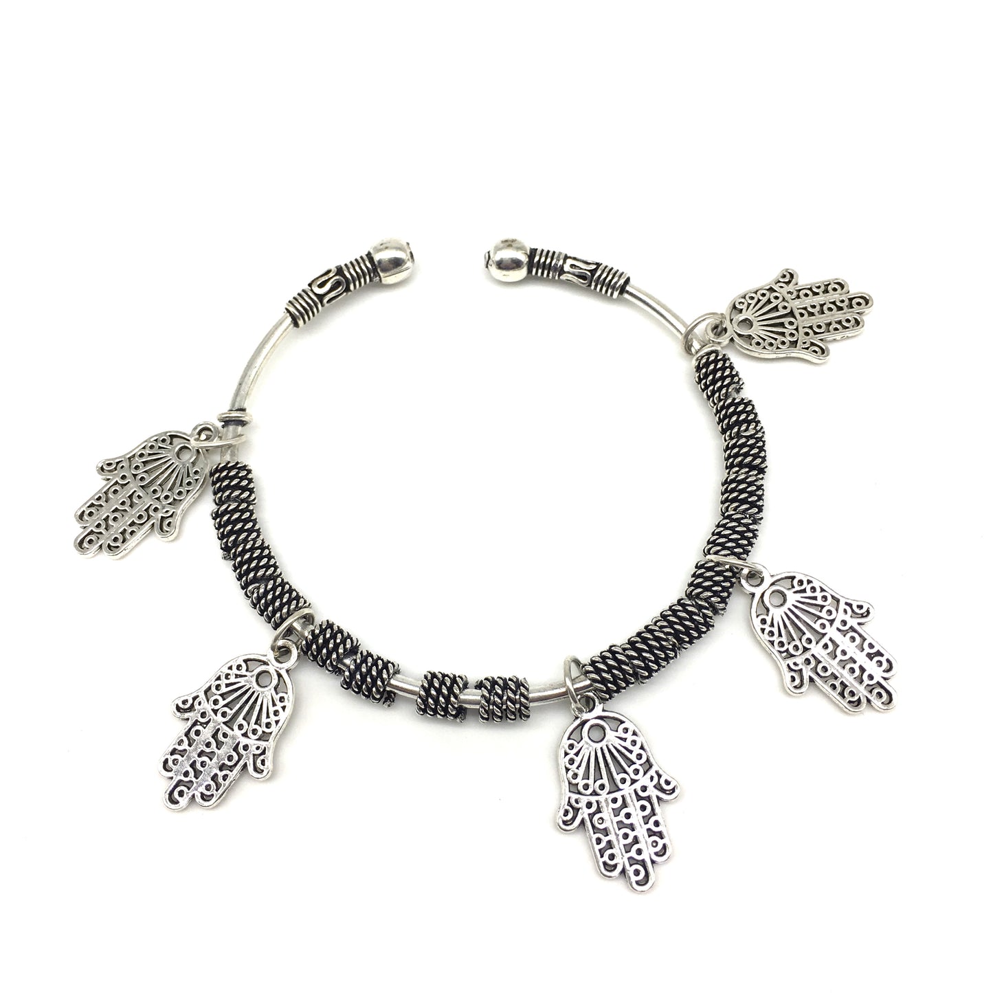 Digital Dress Room Silver Hamsa Charm Bangle