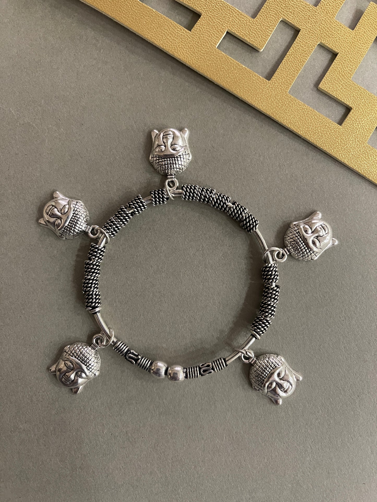 Silver Buddha Charm Bangle