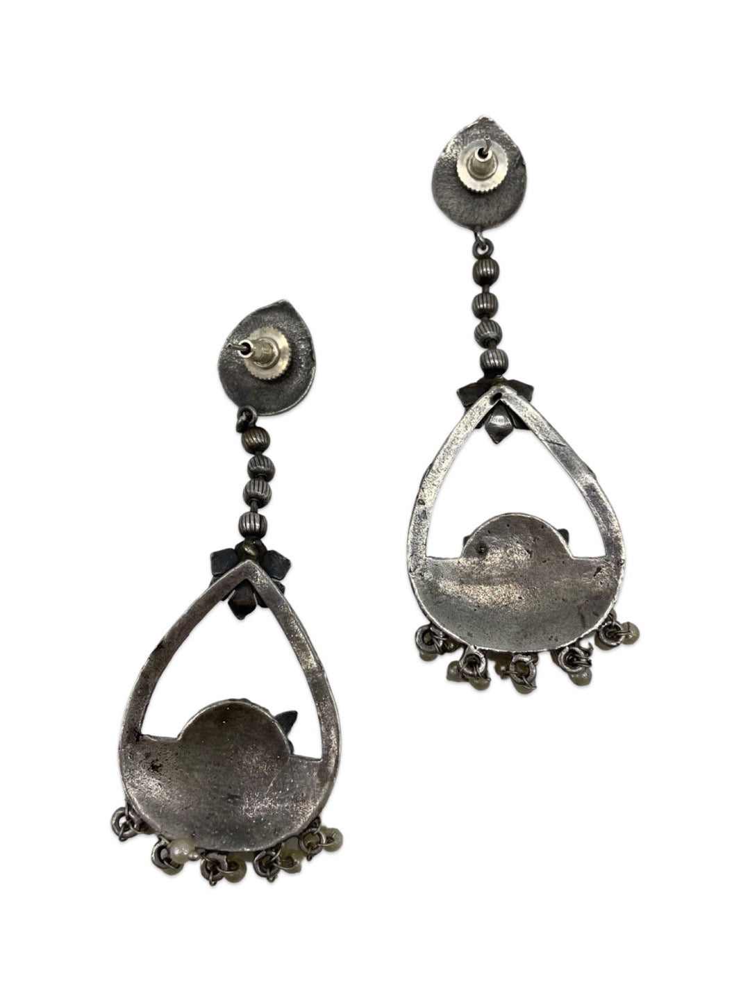 German Oxidized Silver Dangle Flower Design Earrings