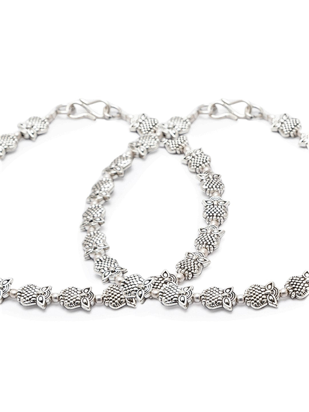 German Oxidised Silver Anklets Owl With Silver beads Payal Silver Plating Paijan Foot Jewellery