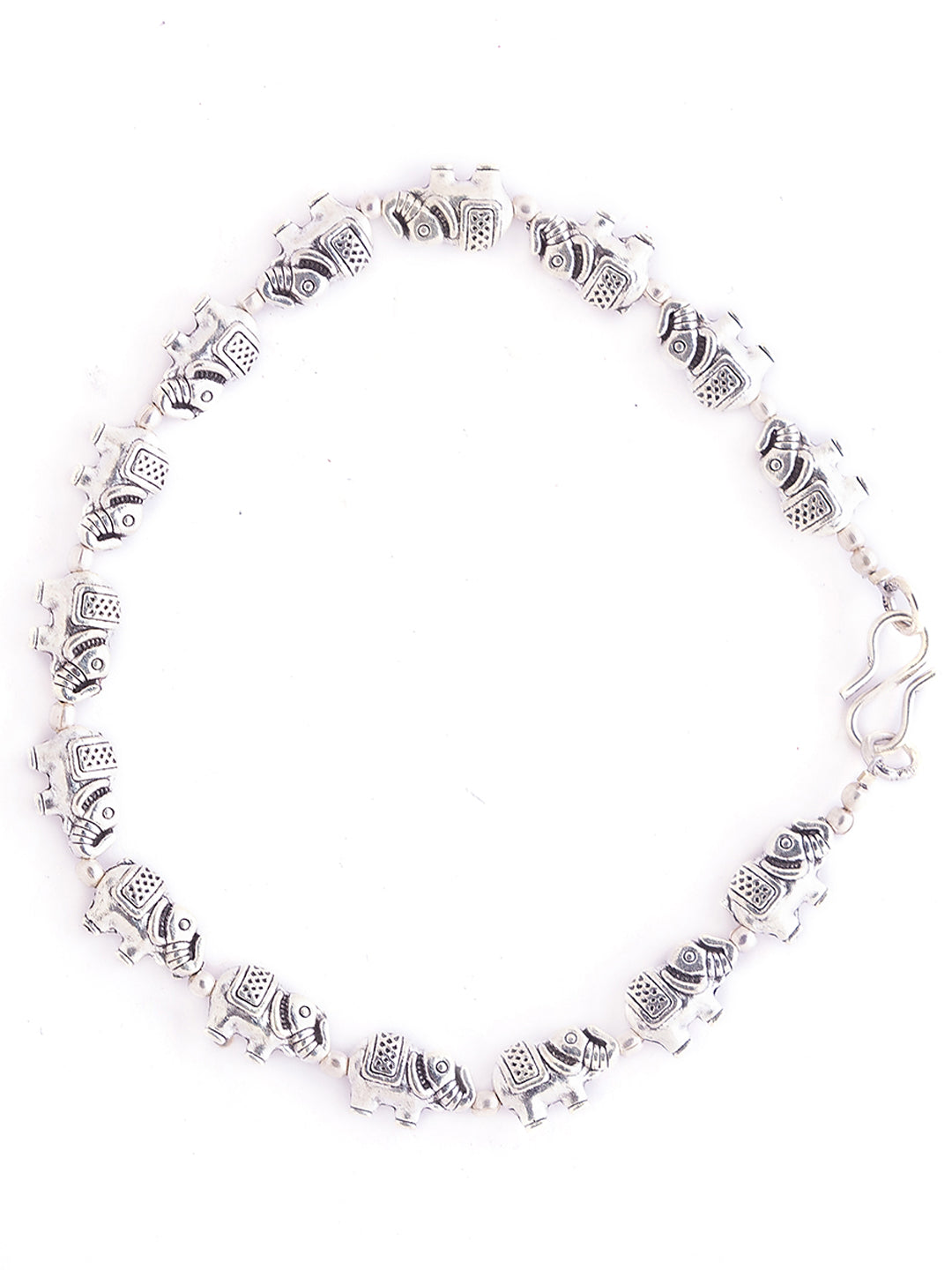 German Oxidised Silver Anklets Elephant Design Payal Silver Plating Paijan with Beads Foot Jewellery