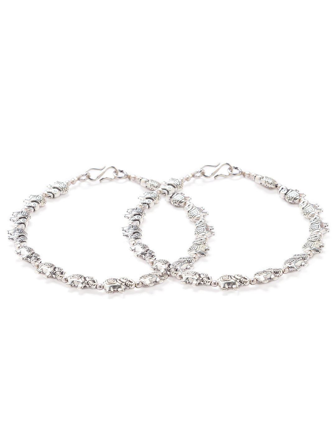 German Oxidised Silver Anklets Elephant Design Payal Silver Plating Paijan with Beads Foot Jewellery