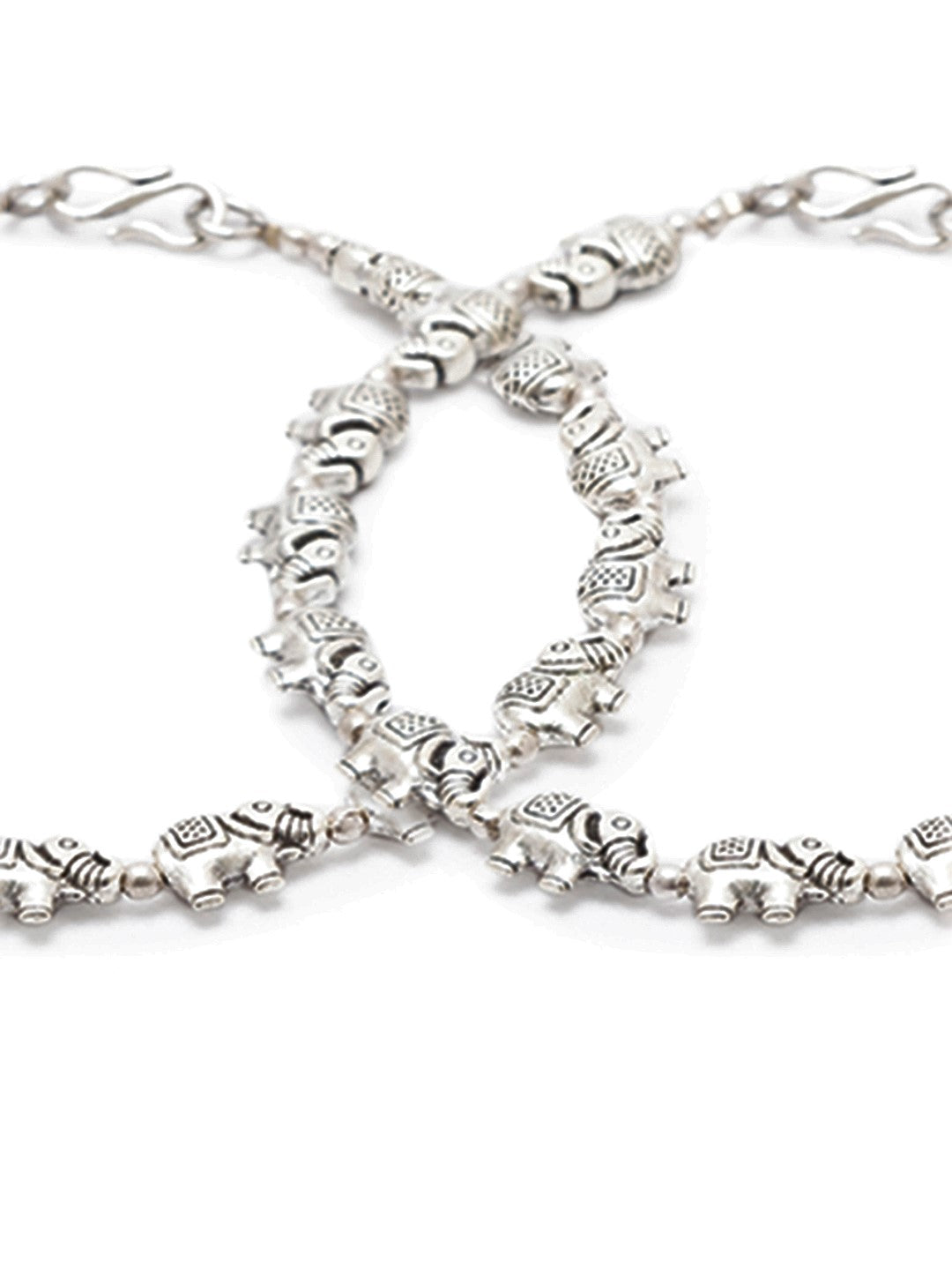 German Oxidised Silver Anklets Elephant Design Payal Silver Plating Paijan with Beads Foot Jewellery