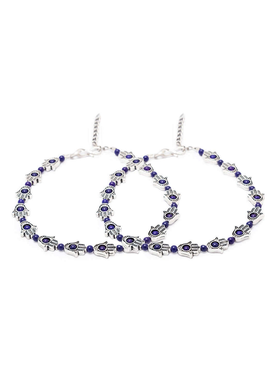 German Oxidised Silver Anklets Ethnic Blue Hamsa beads Payal Silver Plating Paijan Foot Jewellery