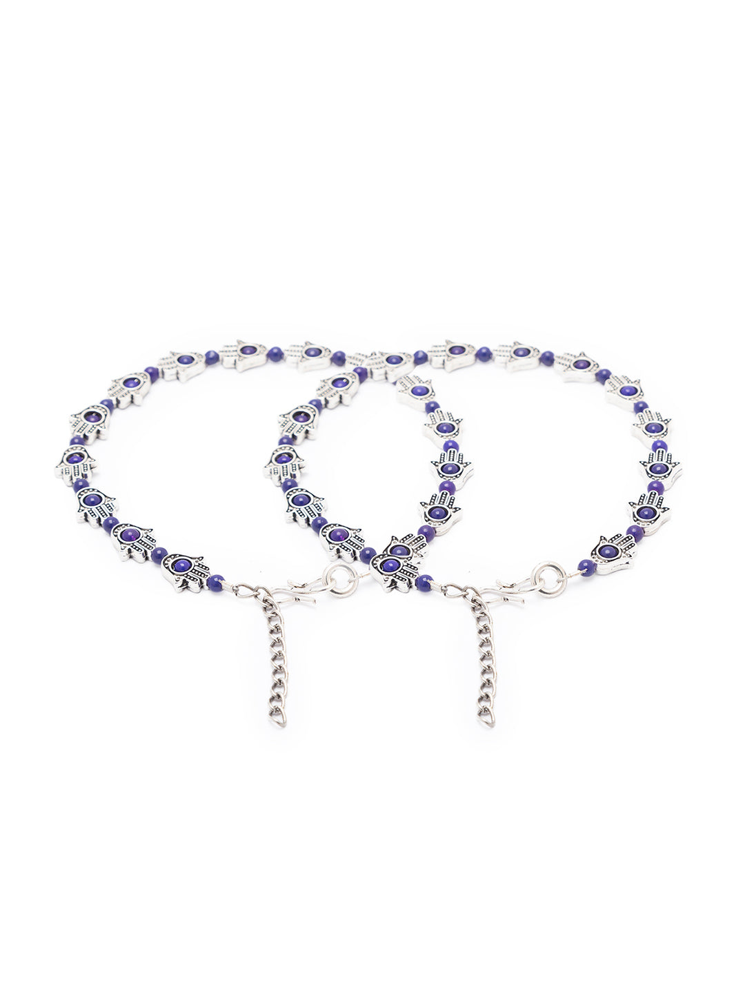 German Oxidised Silver Anklets Ethnic Blue Hamsa beads Payal Silver Plating Paijan Foot Jewellery