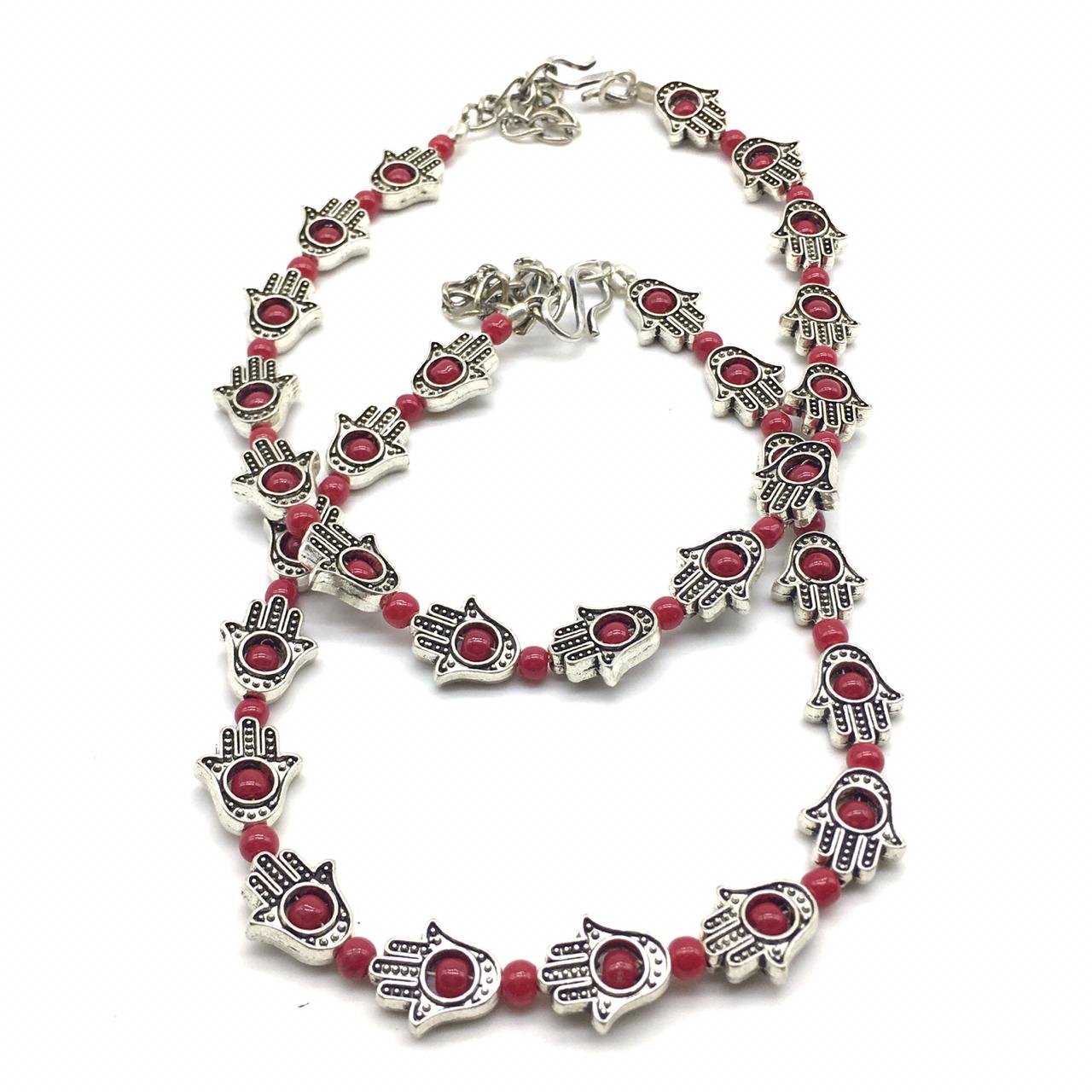 Antique German Oxidised Silver Anklets Hamsa beads Payal Silver Plating Pazeb Foot Jewellery