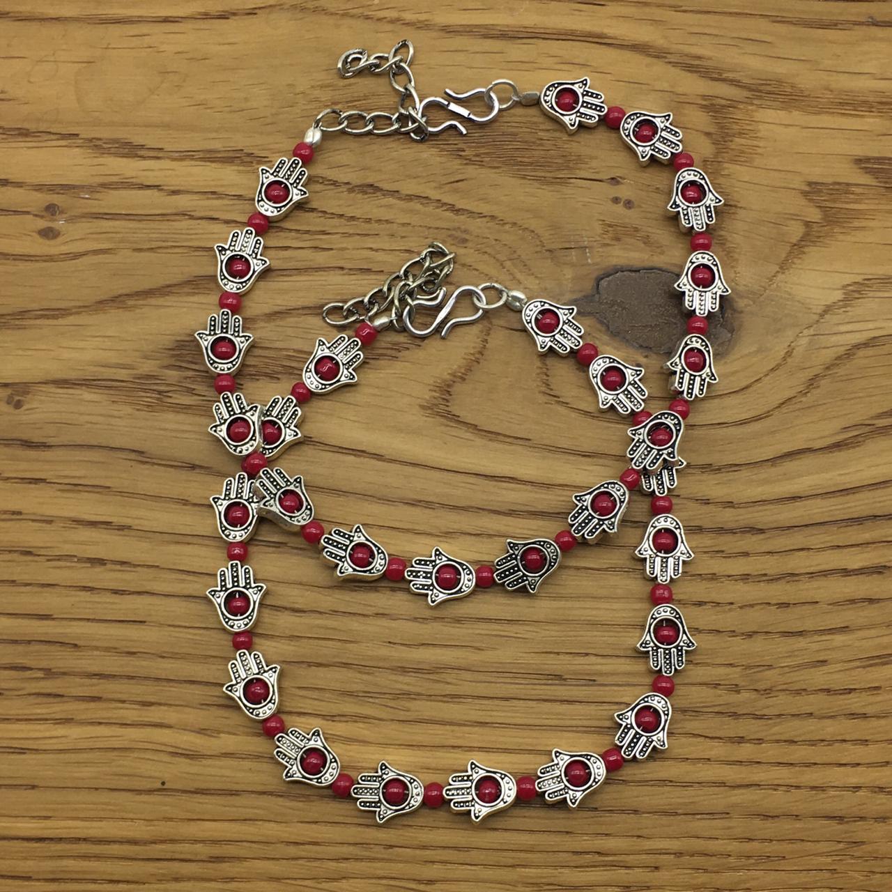 Antique German Oxidised Silver Anklets Hamsa  beads Payal Silver Plating Pazeb Foot Jewellery