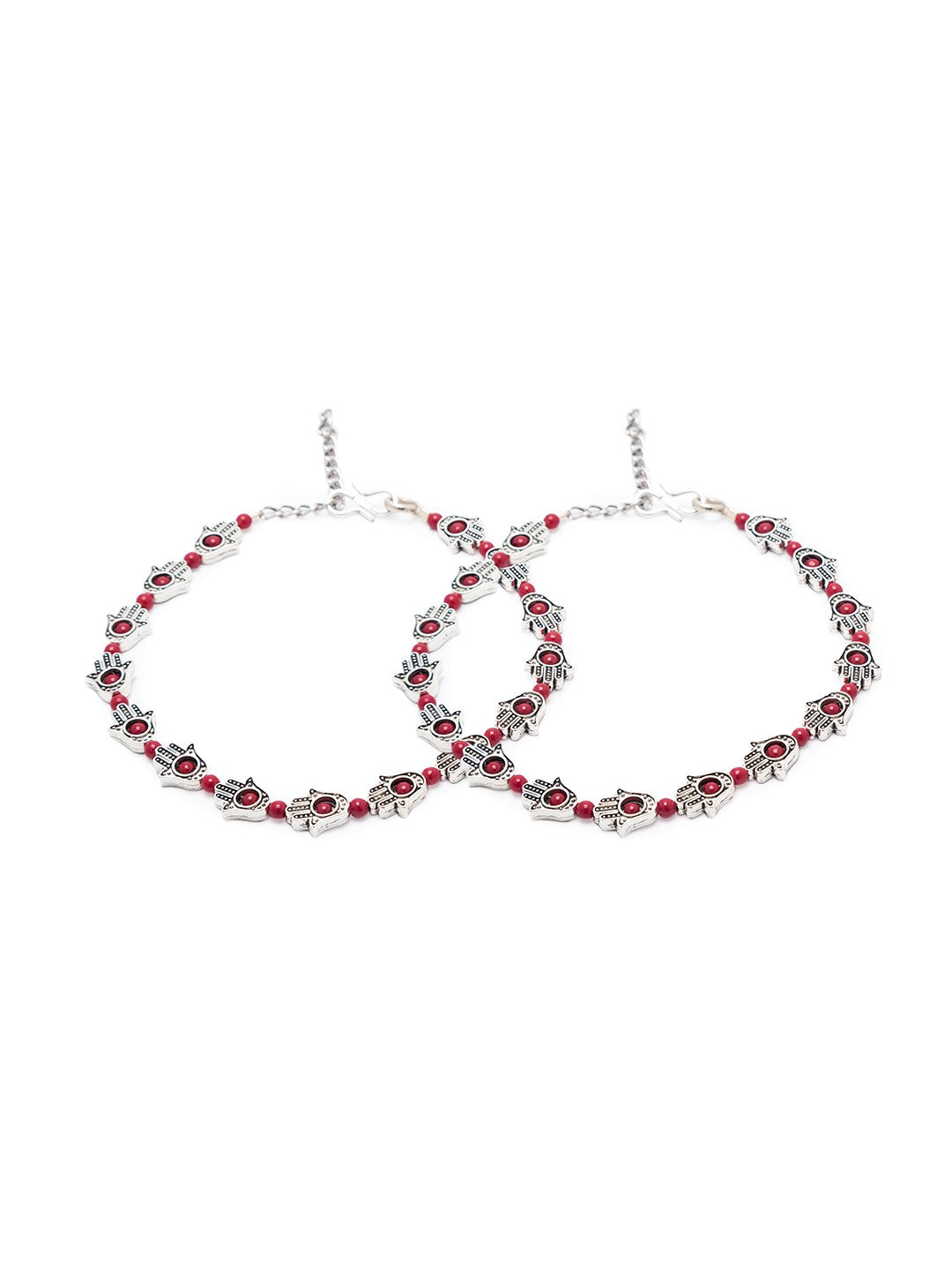 Antique German Oxidised Silver Anklets Hamsa beads Payal Silver Plating Pazeb Foot Jewellery