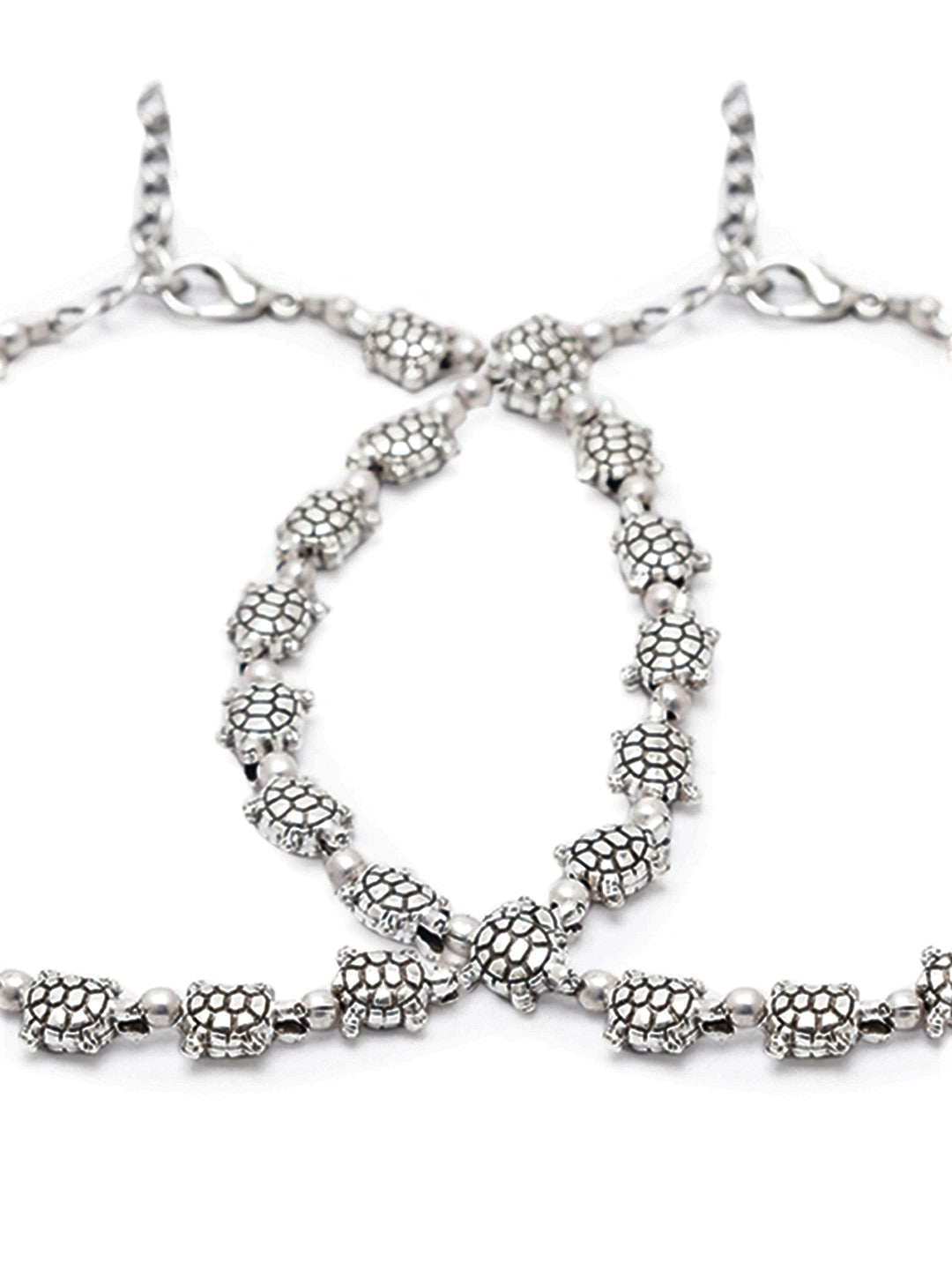 German Oxidised Silver Anklets Tortoise Payal Design Silver Plating Pazeb With Beads Foot Jewellery