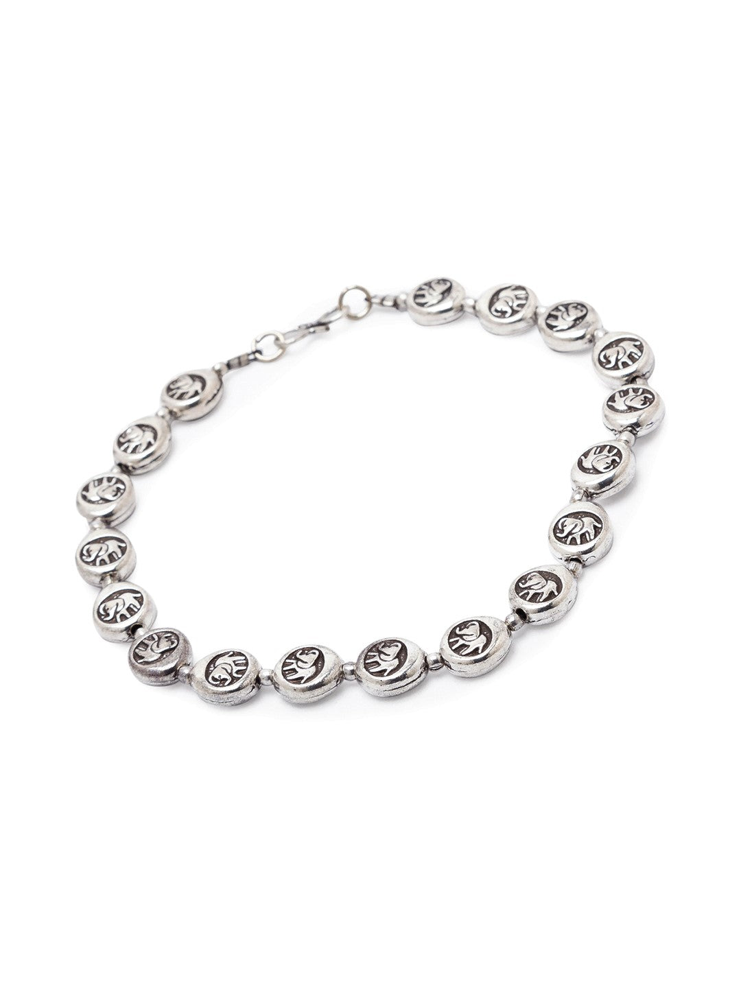 German Oxidised Silver Anklets Elephant Engraved Coins Design Payal Silver Plating Foot Jewellery