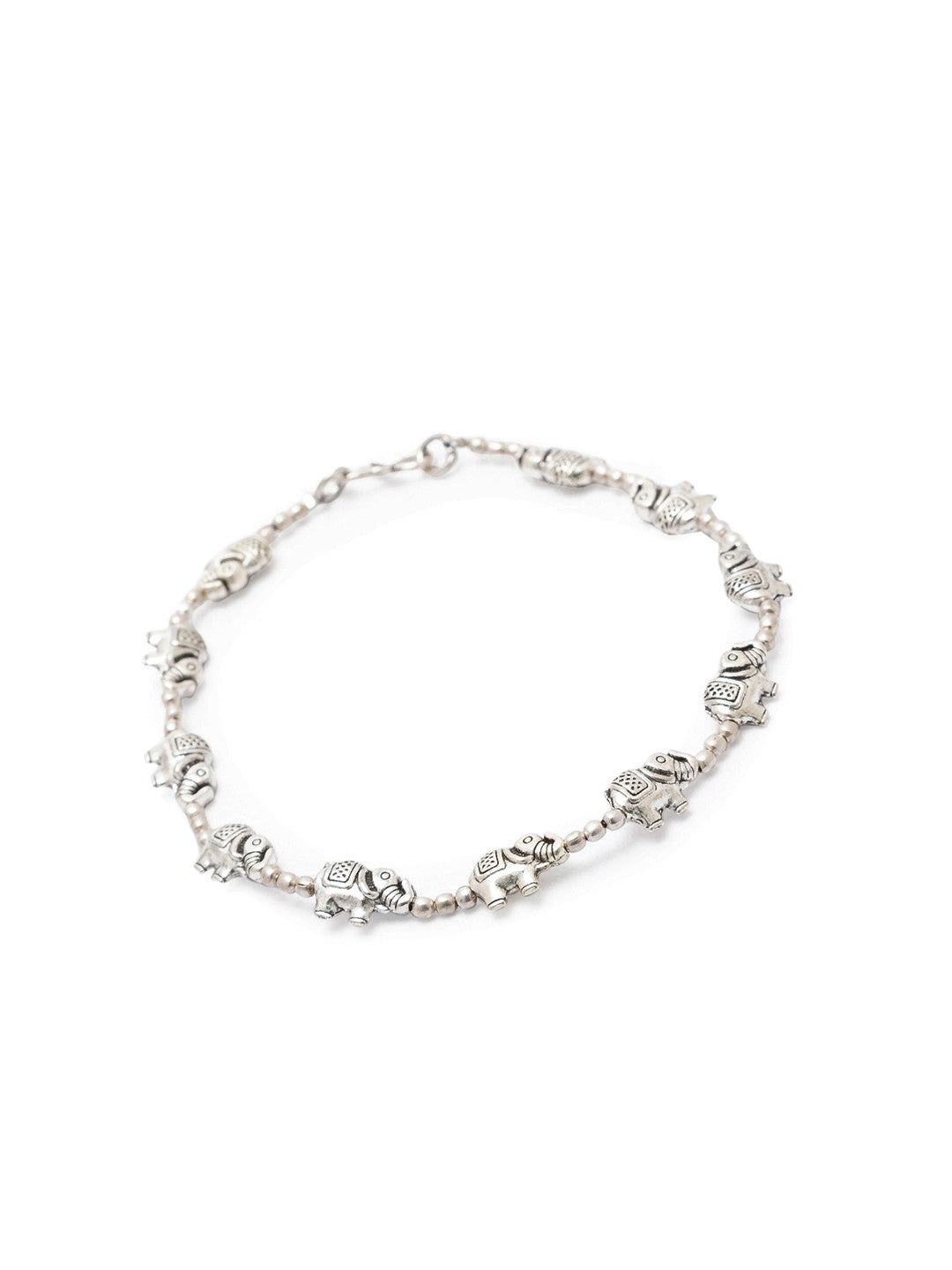 German Oxidised Silver Anklets Elephant With Silver beads Payal Silver Plating Paijan Foot Jewellery