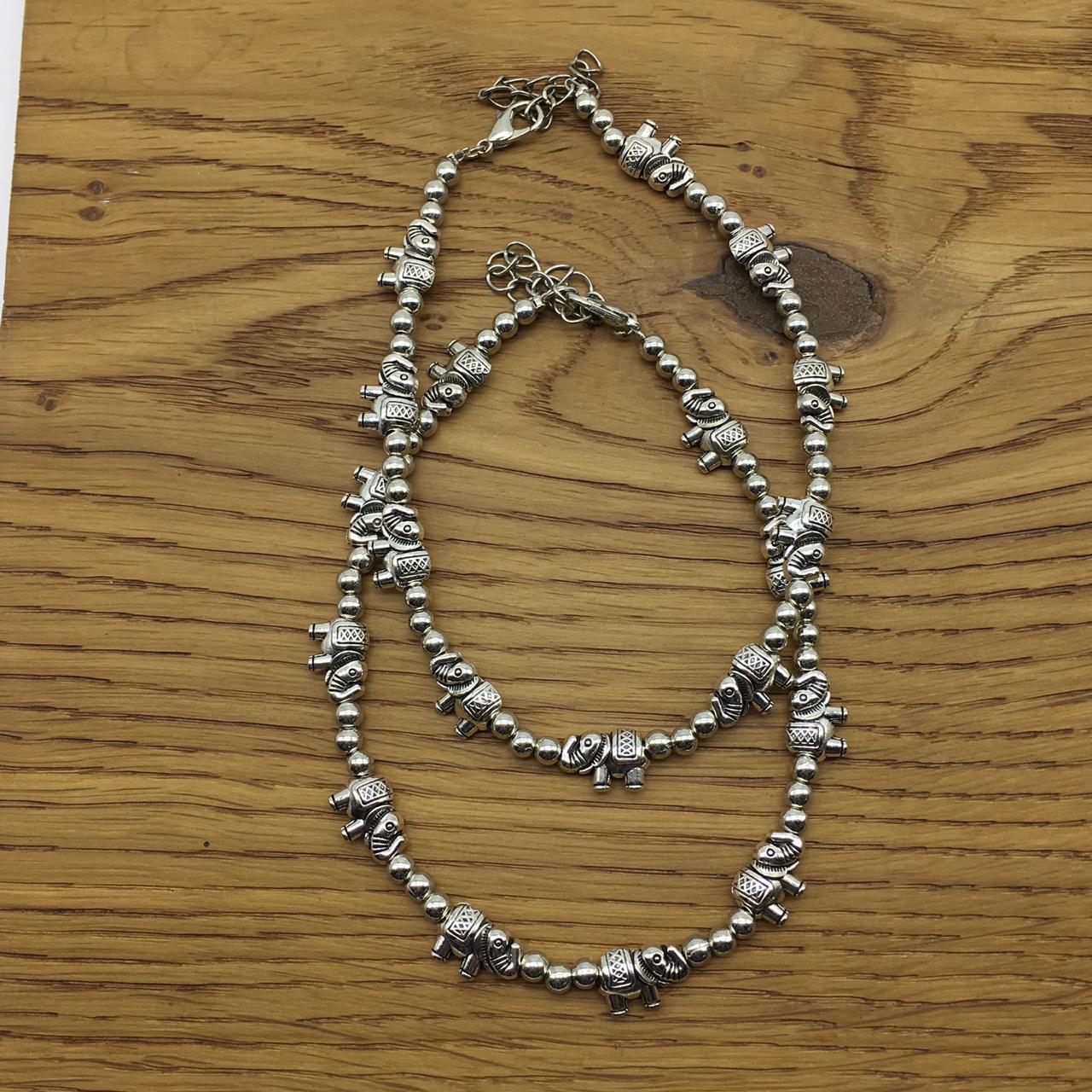 German Oxidised Silver Anklets Elephant With Silver beads Payal Silver Plating Paijan Foot Jewellery