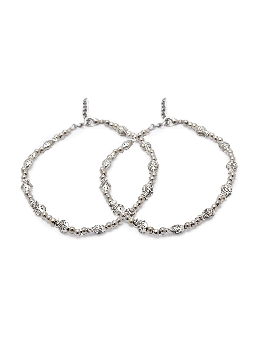 Digital Dress Room Silver Sea Fish and Beads Payal Anklet