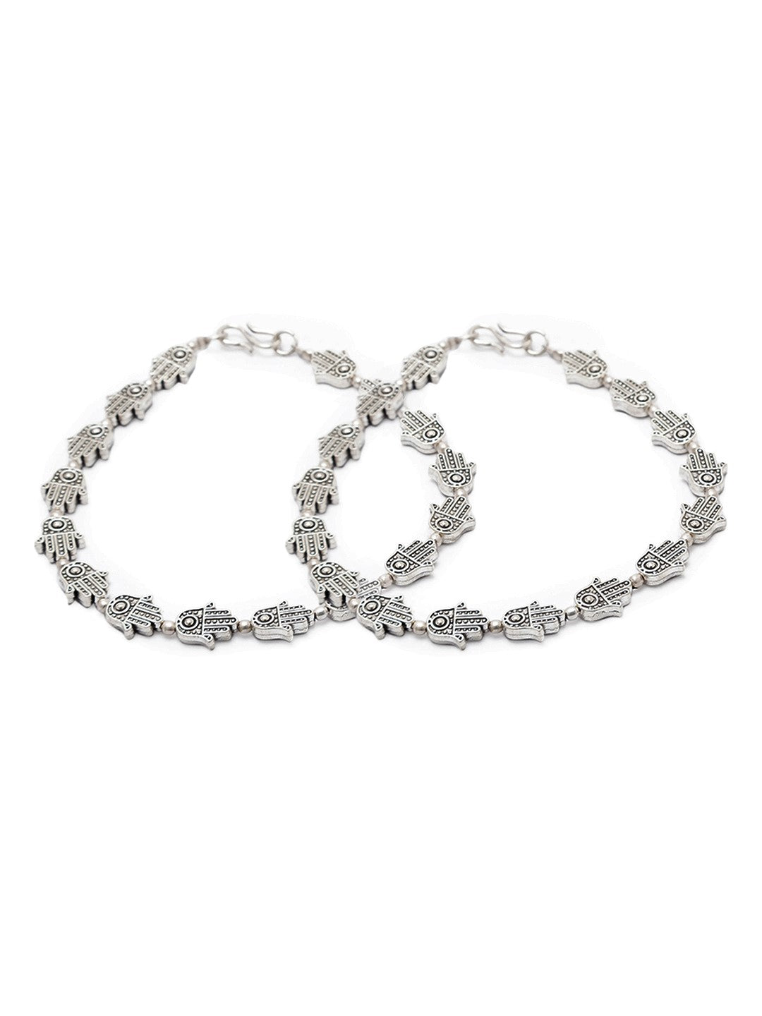 German Oxidised Silver Anklets Hamsa Beads Payal Silver Plating Ethnic Style Paijan Foot Jewellery