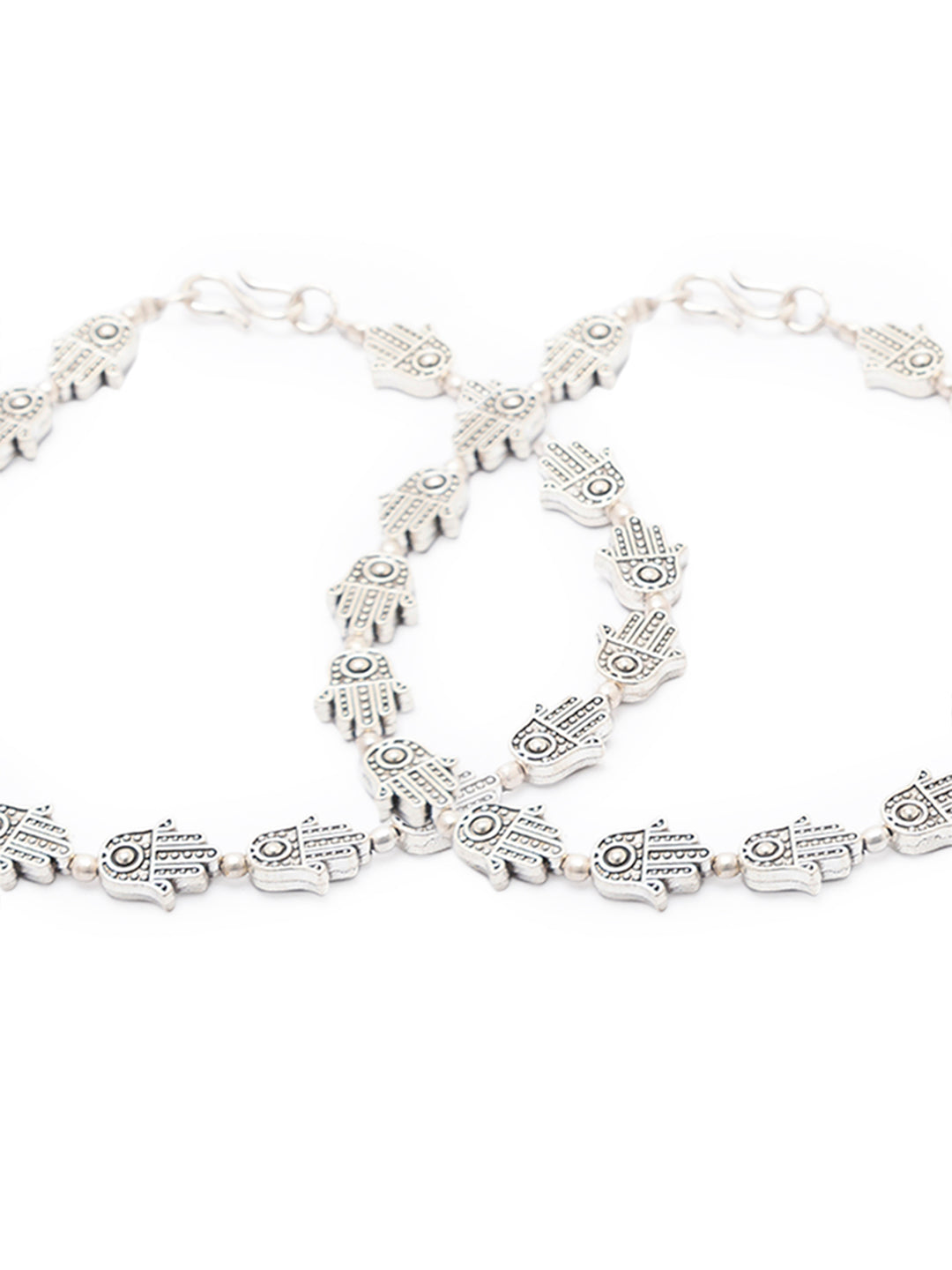 German Oxidised Silver Anklets Hamsa Beads Payal Silver Plating Ethnic Style Paijan Foot Jewellery