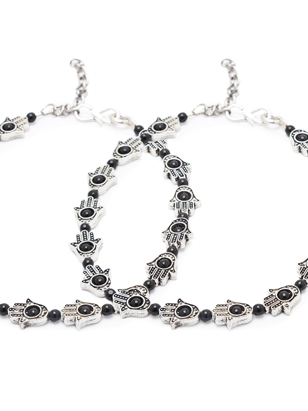 German Oxidised Silver Anklets Ethnic Black Hamsa Beads Payal Silver Plating Paijan Foot Jewellery