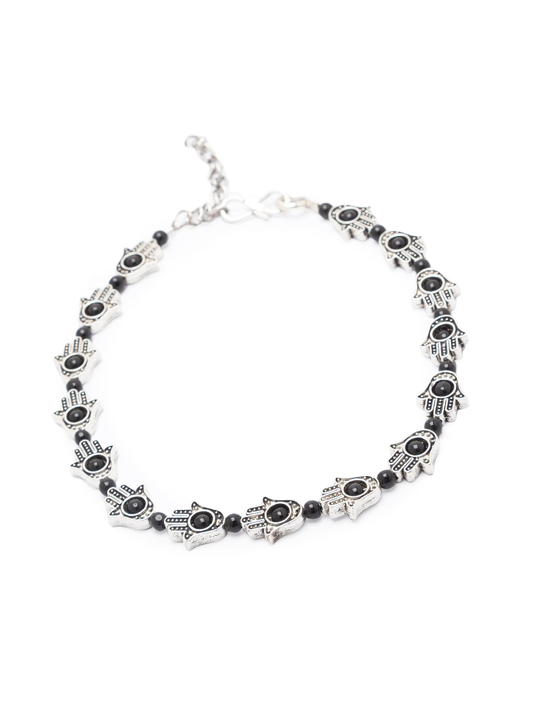 German Oxidised Silver Anklets Ethnic Black Hamsa Beads Payal Silver Plating Paijan Foot Jewellery