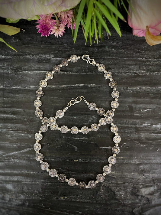 German Oxidised Silver Anklets Tribal Egypt Design Engraved Coins Payal Silver Plating With Beads Paijan