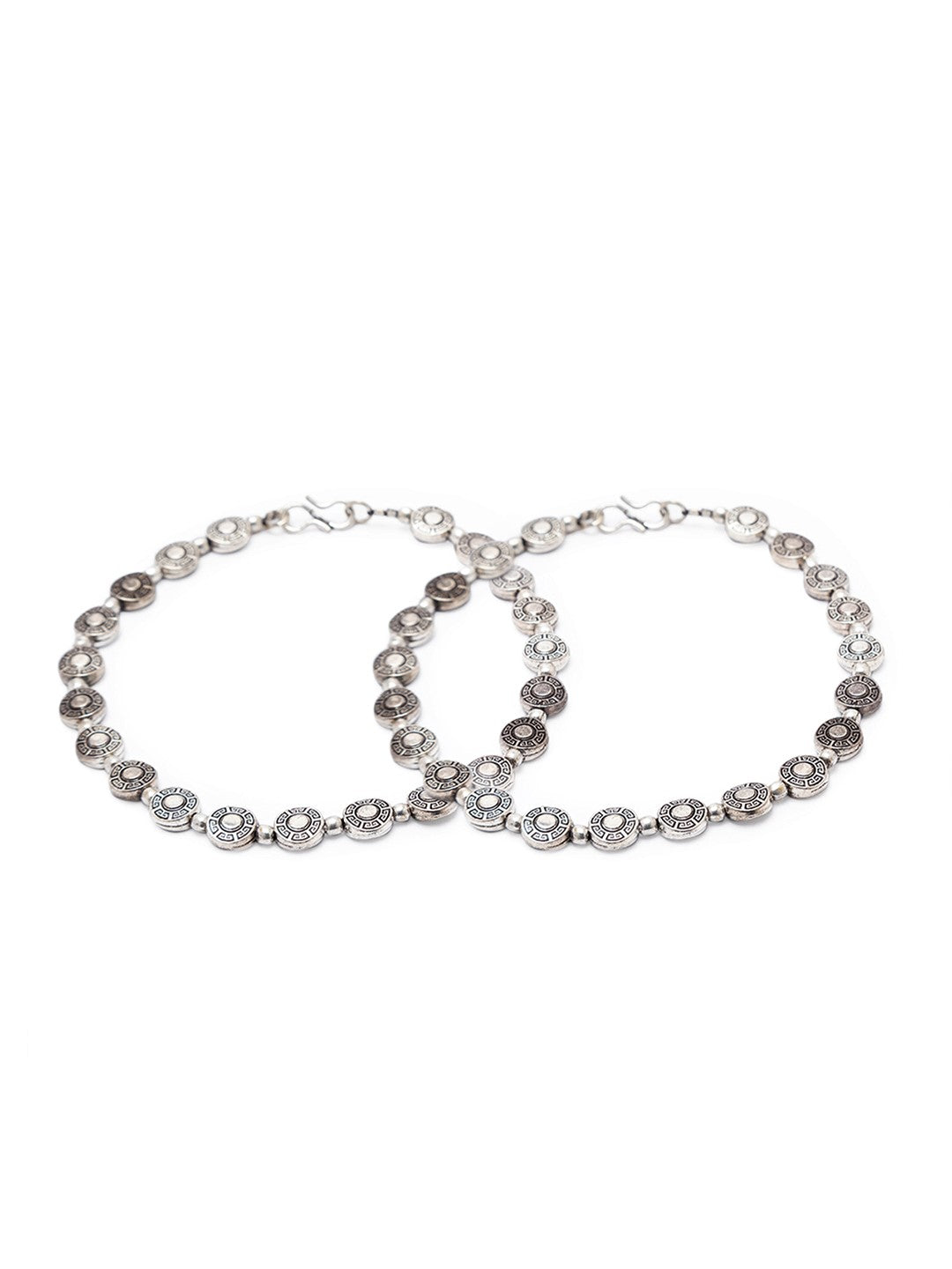 German Oxidised Silver Anklets Tribal Egypt Design Engraved Coins Payal Silver Plating With Beads Paijan