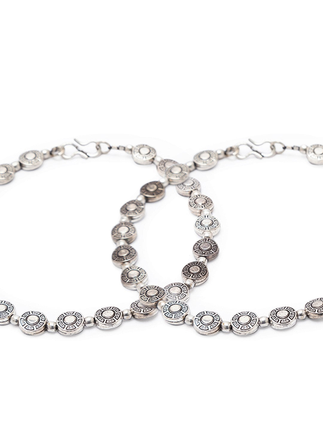 German Oxidised Silver Anklets Tribal Egypt Design Engraved Coins Payal Silver Plating With Beads Paijan
