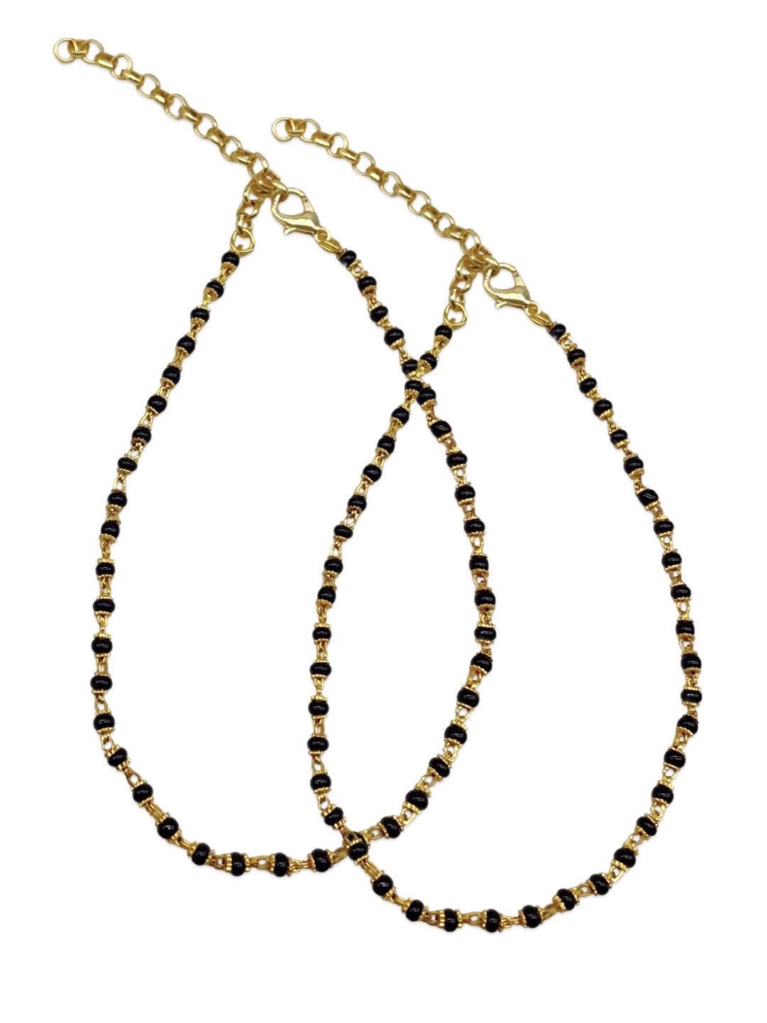 Gold Plated Nazariya Payal with Black Beads