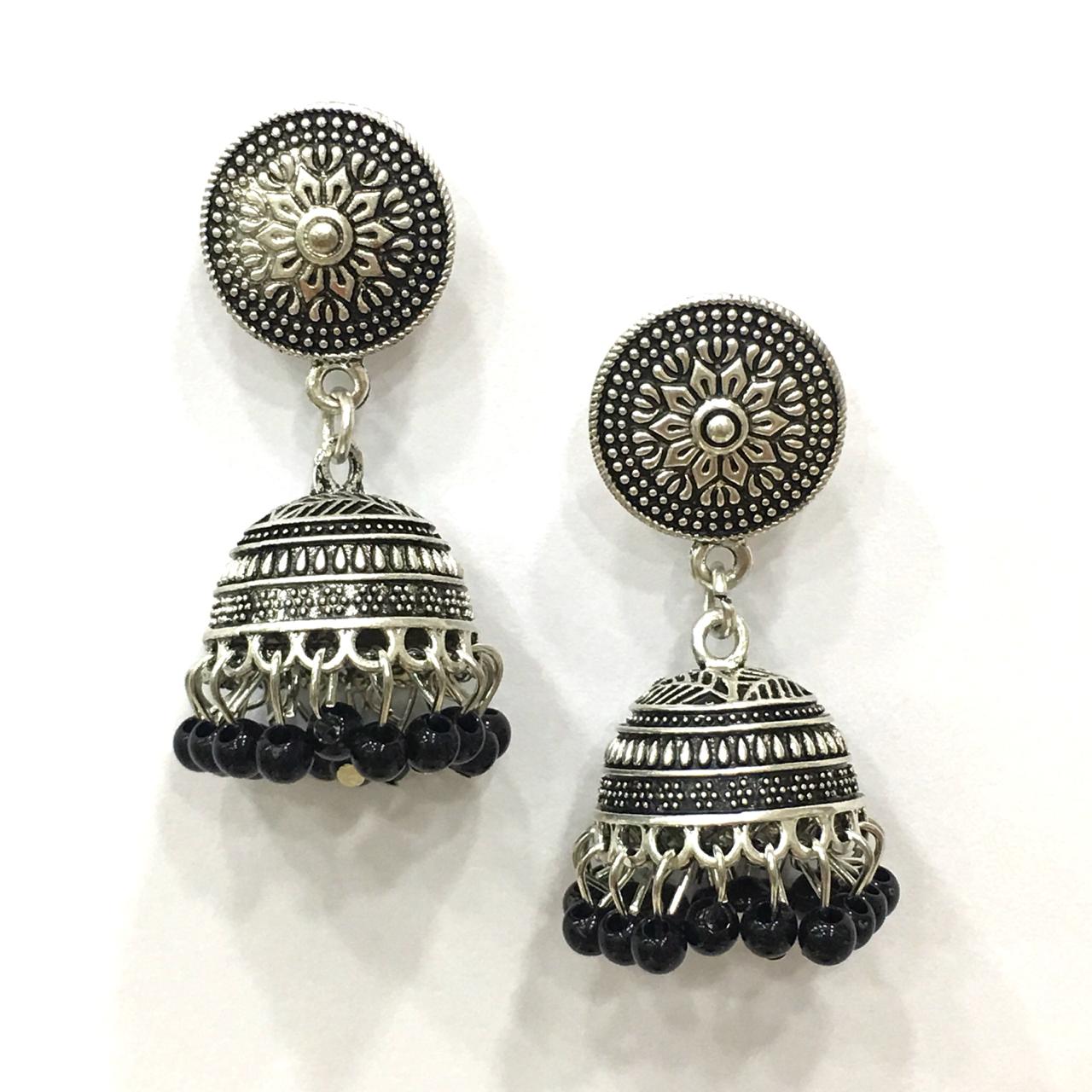Digital Dress Room Traditional Handcrafted Light Weight Pink Beads with Silver Jhumki Earring