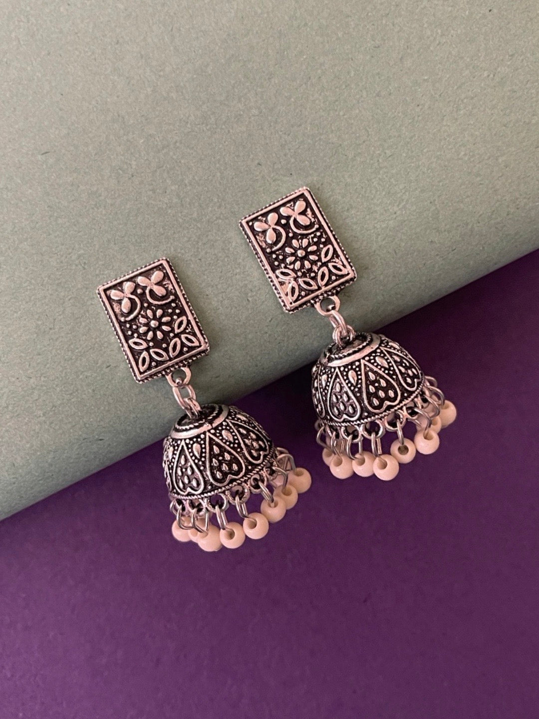 White Beads Design Silver-Plated Jhumki Earring